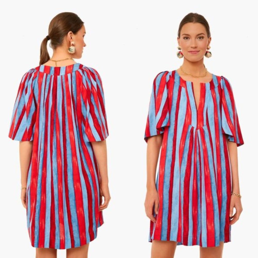 Pomander Place Red & Light Blue Striped Short Dress